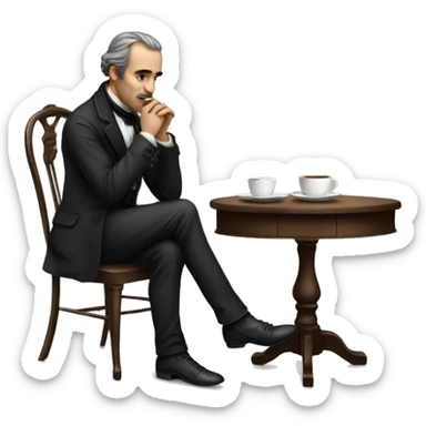 Victorian man siting at the coffee table and thinking about his life sticker