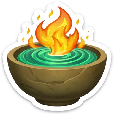 Enchanted emerald big fire rising from a flat stone bowl sticker
