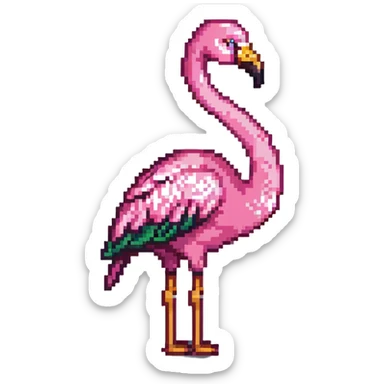 flamingo showing middle finger, pixel art sticker