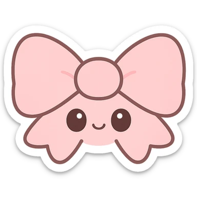 fluffy bow with cute face, oversized eyes, kawaii style sticker