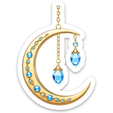 Hanging crystal moon crescent suncatcher with a long metal chain and embedded crystal connectors  sticker