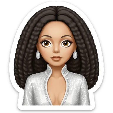 Diana Ross, Queen of Motown from Famous People with long dark brown hair, white sequin outfit sticker