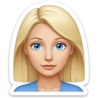 A 45-year-old blonde woman with blue eyes sticker