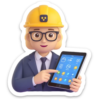 I.T. solution architect emoji presenting a digital architecture plan on a tablet, tech-savvy look sticker