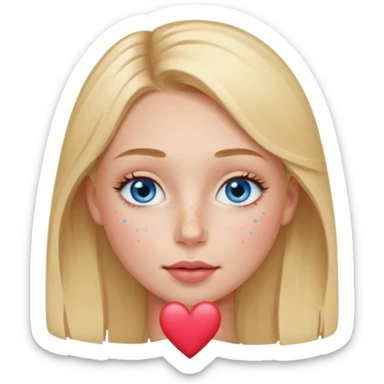 Una ragazza con ciglia lunghe occhi azzurri capelli biondi labbra sottili ma a cuore guance rosacee e lentiggini sul naso sticker