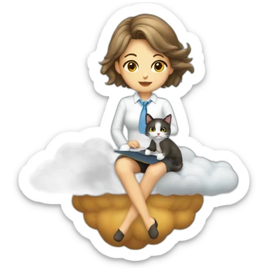 girl cat secretary sitting on top of the cloud sticker