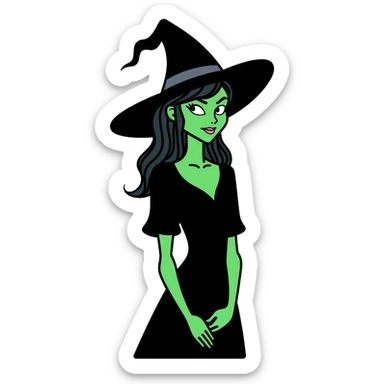 Elphaba, the green-skinned witch with black hat and dress sticker