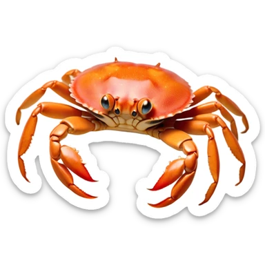 Cinematic Noble Baby Crab Portrait Emoji, Poised and curious, with a small, delicate carapace in vibrant hues, tiny, alert eyes on short stalks, and miniature, intricately detailed pincers, Simplified yet sharp and sophisticated features, highly detailed, glowing with a soft, coastal radiance, high shine, intelligent and determined, stylized with an air of seaside authority, focused and attentive, soft glowing outline, capturing the essence of a watchful and confident juvenile crustacean that appears ready to scuttle out of the screen with effortless charm! sticker