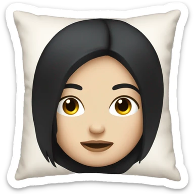 white girl with straight black hair laying down on a pillow sticker