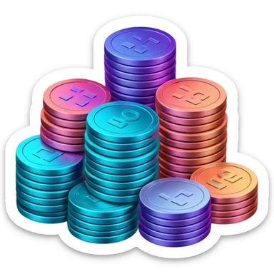 Many Coins pack stack
in gradient of turquoise, blue, pink, purple, and coral
 sticker