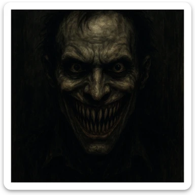 scary man, exaggerated sharp teeth, creepy smile, unsettling vibe sticker