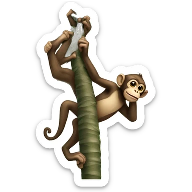 Monkey crawling up a palmtree sticker