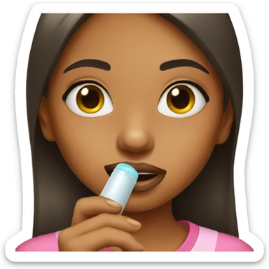 a girl applying lip balm sticker