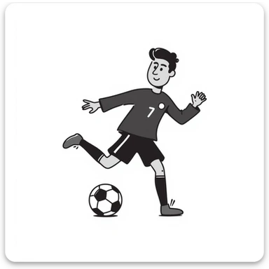 Ronaldo kicking a soccer ball, playful and sketchy hand-drawn doodle style sticker