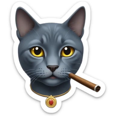 dark hair russian blue cat smokes a cigar sticker