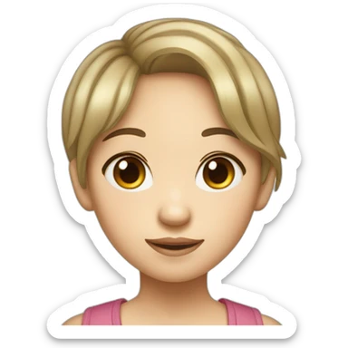 aisian girl with short hair big eyes red rip smiling  sticker