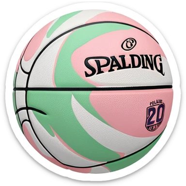 White NBA Spalding basketball with minimal pastel pink and green swirl accents sticker