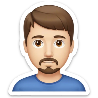  white male, short medium brown colored hair with bangs and goatee,  sticker