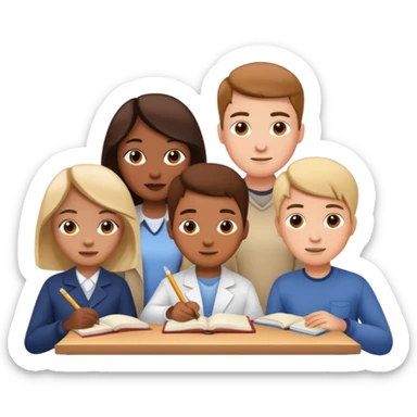 five people studying together sticker