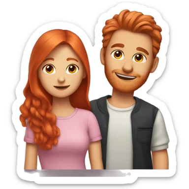 A red-haired cat with a girl and a guy sticker