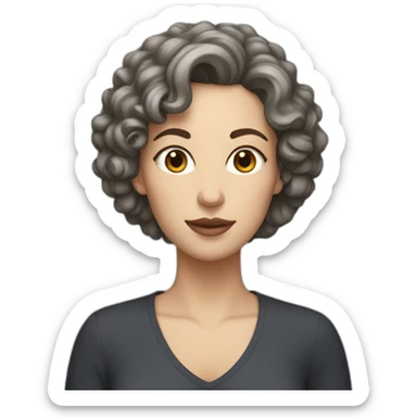 white woman with short dark curly hair sticker