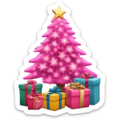 Pink Christmas tree and gifts  sticker