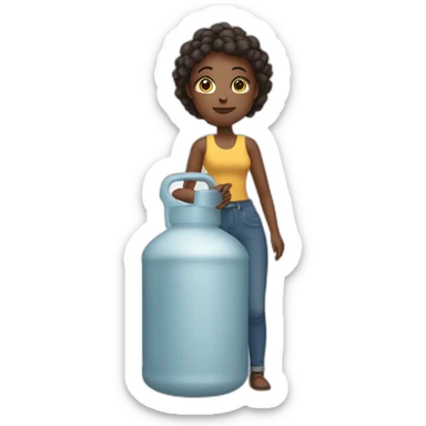 woman holding gigantic water canister sticker