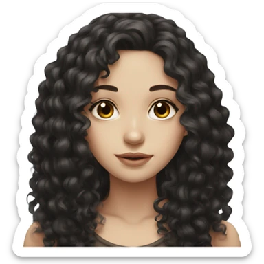 Beautiful girl, long black hair, curly hair, deep brown eyes, pale skin sticker