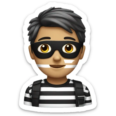 A boy with black mask and black and white striped shirt  sticker
