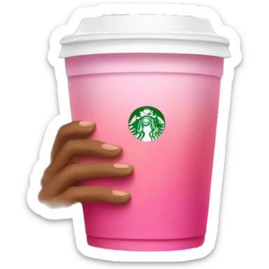 girl with brown and blonde ombré long curly hair holding Pink starbucks refresher sticker