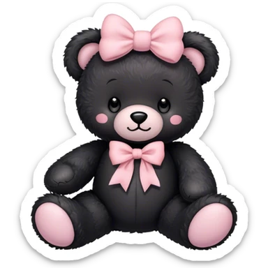 light black teddy bear with pastel pink bow sticker