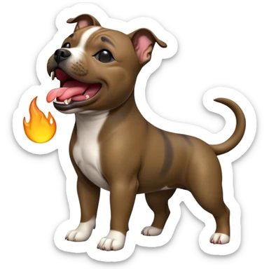 cinematic-[yawning Staffordshire bull terrier]-realistic-full-body-standing-emoji,-tail-resting-loosely-beside-its-paws,-head-tilted-dramatically, -sleek-[dark solid brindle]-fur,-simplified-yet-realistic-focused-features,-highly-detailed,-glowing-with-an-almost-sarcastic-glow sticker