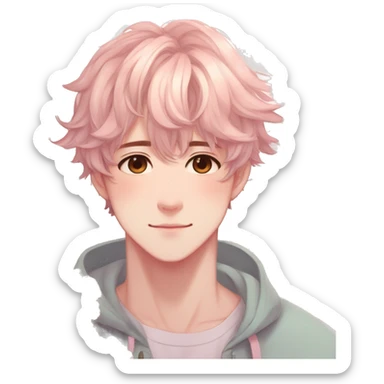 Gorgeous pastel anime style shojo guy with blushing face and flowers aesthetic trending style outside sticker