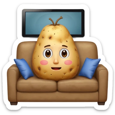 A potato on a couch watching tv sticker