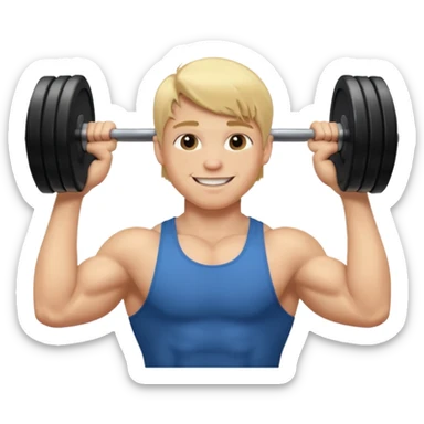 cute blonde boy smiling and lifting weights sticker