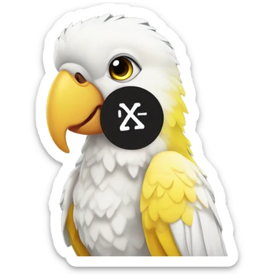 white and yellow parrot  holding a sign with the black inscription i love you sticker