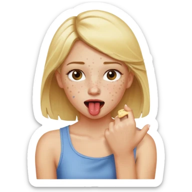 Emoji blonde girl lovingly , biting an arm sticker