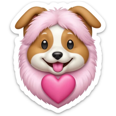 happy dog holding a pink heart in its mouth, emoji style sticker