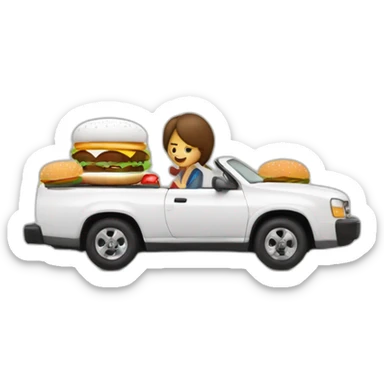 Hombre blanco y mujer blanca en un coche hecho de hamburguesa sticker