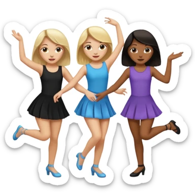Emoji of 3 Girls dancing ONE with blonde hair, one tan skin with brown hair and one with black  hair ONLY ONE IS BLONDE sticker