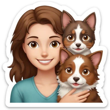smiling girl with cat and Brown and white Australian shepherd sticker