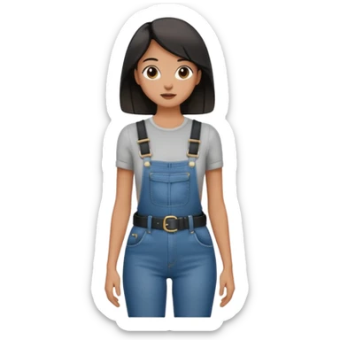 High waisted skinny jeans overalls very tight with big black leather belt sticker