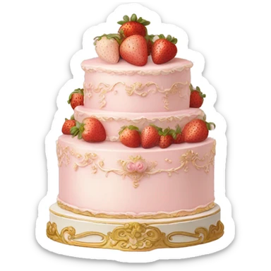 vintage rococo pale pink cake with strawberries sticker
