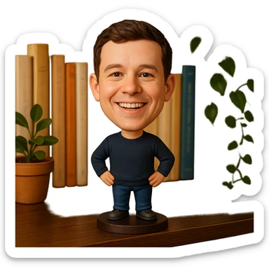 cheerful bobblehead style character sticker