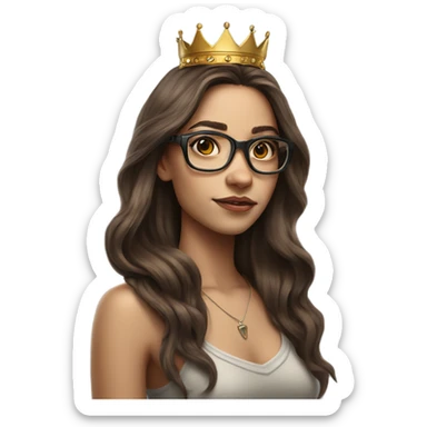 Hyperrealistic girl with long brown hair wearing a crown and glasses tattoos  sticker