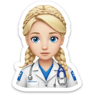Paramedic girl with blonde hair braid and blue eyes sticker