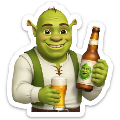 Shrek with a bottle of beer in the arm sticker