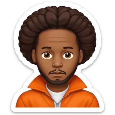R. Kelly with dark brown hair, orange outfit sticker