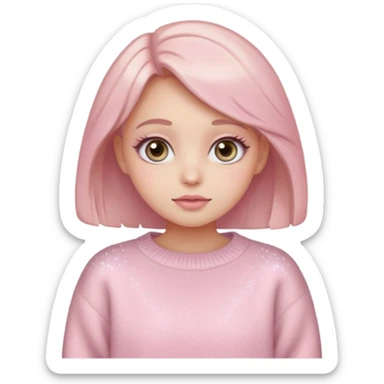 “Emoji girl, pastel pink blush, sparkly wide eyes,  oversized pastel sweater.” sticker