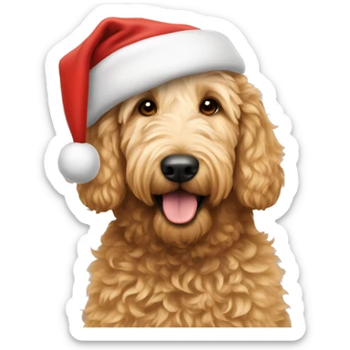 Golden doodle in a Santa hat sticker